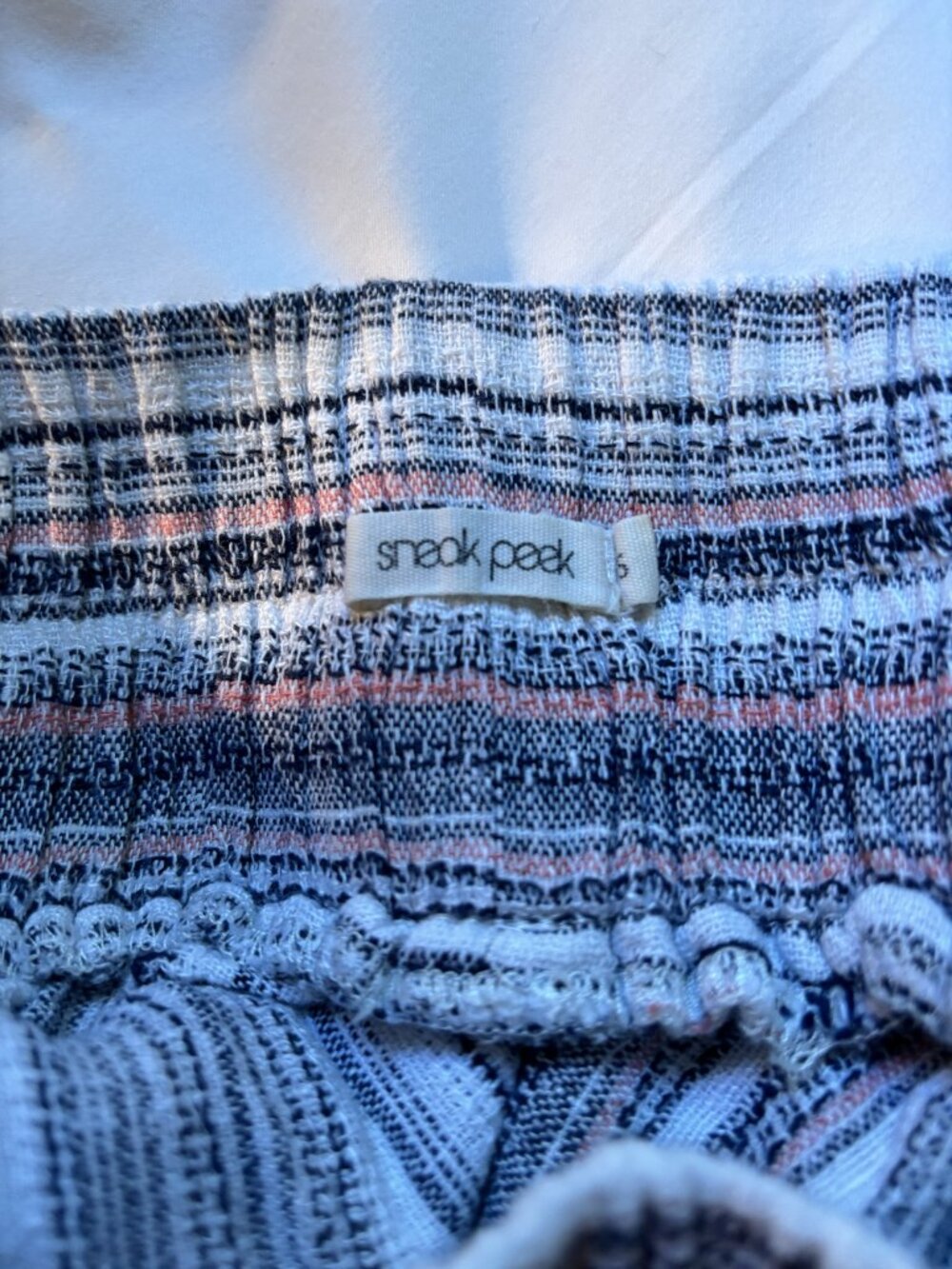 Sneak Peak Striped Wide Leg Pants Blue White Pink Smocked Waist Small - Picture 5 of 5